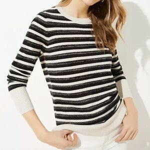 LOFT Gold Shimmer Long Sleeve Cuff Striped Sweater - Medium, Women’s